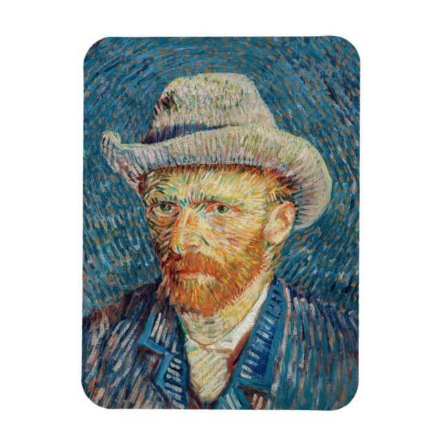 Van Gogh - Självporträtt med Grått Felt Hat Magnet (Vertikal)