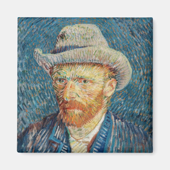Van Gogh - Självporträtt med Grått Felt Hat Magnet (Framsidan)