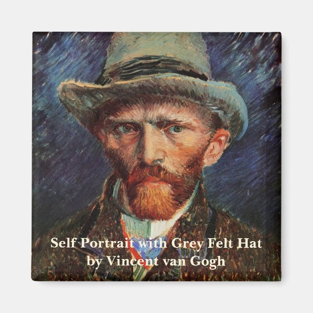 Van Gogh, Självporträtt med Grått Felt Hat Magnet (Framsidan)