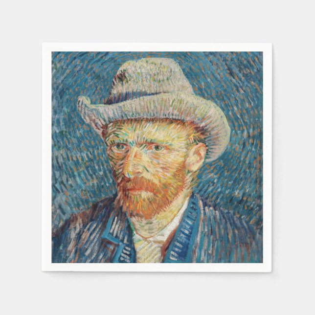 Van Gogh - Självporträtt med Grått Felt Hat Pappersservett (Framsidan)
