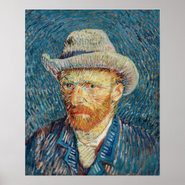 Van Gogh - Självporträtt med Grått Felt Hat Poster (Framsidan)