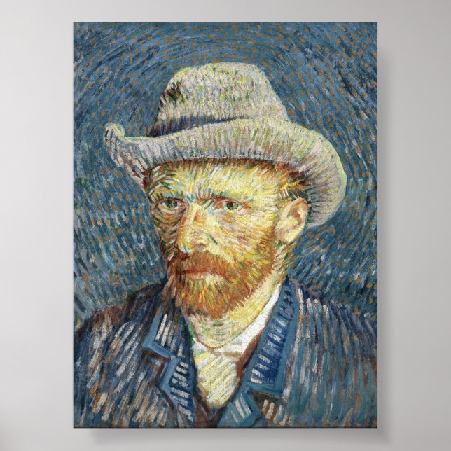 Van Gogh Självporträtt med Grått Felt Hat Poster (Framsidan)