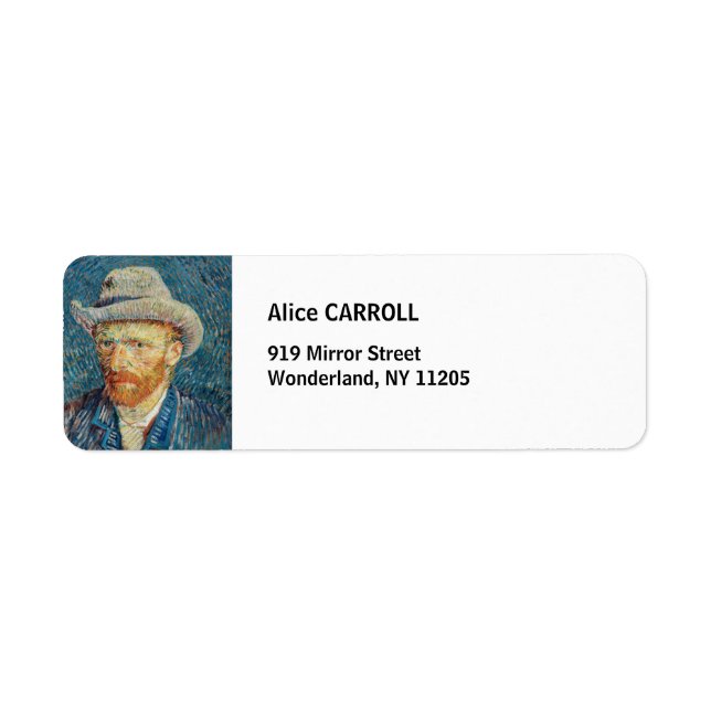Van Gogh - Självporträtt med Grått Felt Hat Returadress Etikett (Framsidan)