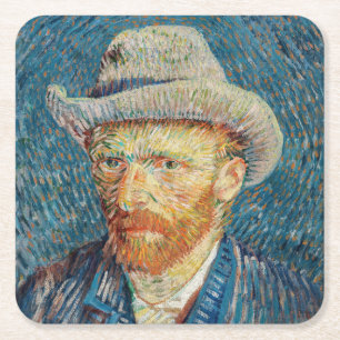 Van Gogh - Självporträtt med Grått Felt Hat Underlägg Papper Kvadrat