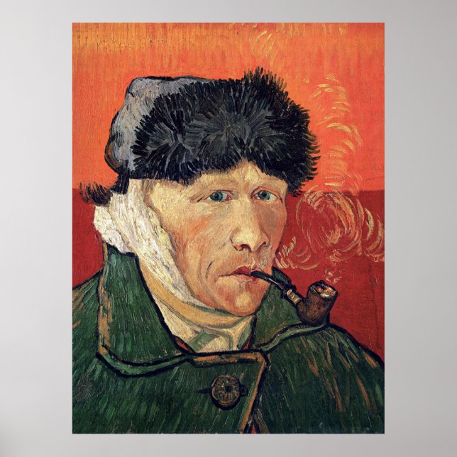 Van Gogh - Självporträtt med örat omsvept Poster (Framsidan)