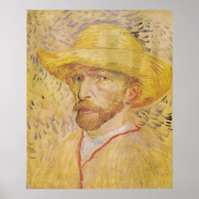 van Gogh - Självporträtt med Straw Hat (1887) Poster (Framsidan)