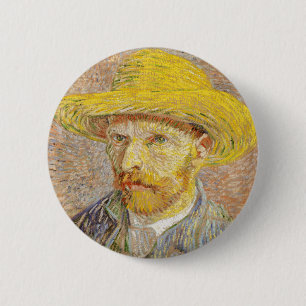 Van Gogh Självporträtt med Straw Hat Button Knapp