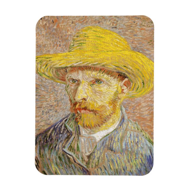 Van Gogh Självporträtt med Straw Hat Magnet (Vertikal)