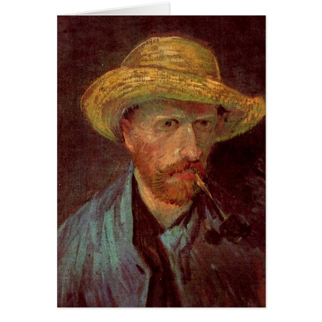 Van Gogh Självporträtt med Straw Hat och Pipe Hälsningskort (Framsidan)