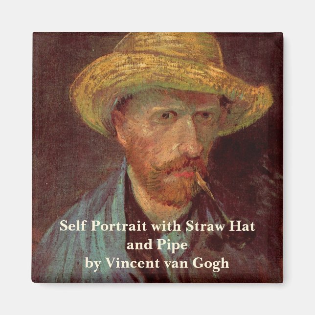 Van Gogh Självporträtt med Straw Hat och Pipe Magnet (Framsidan)