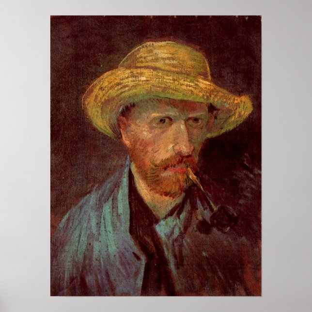 Van Gogh Självporträtt med Straw Hat och Pipe Poster (Framsidan)