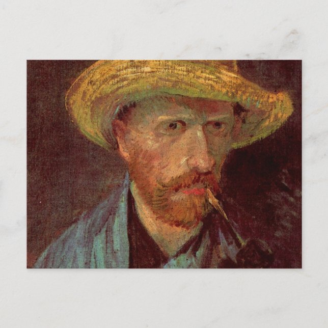 Van Gogh Självporträtt med Straw Hat och Pipe Vykort (Framsida)