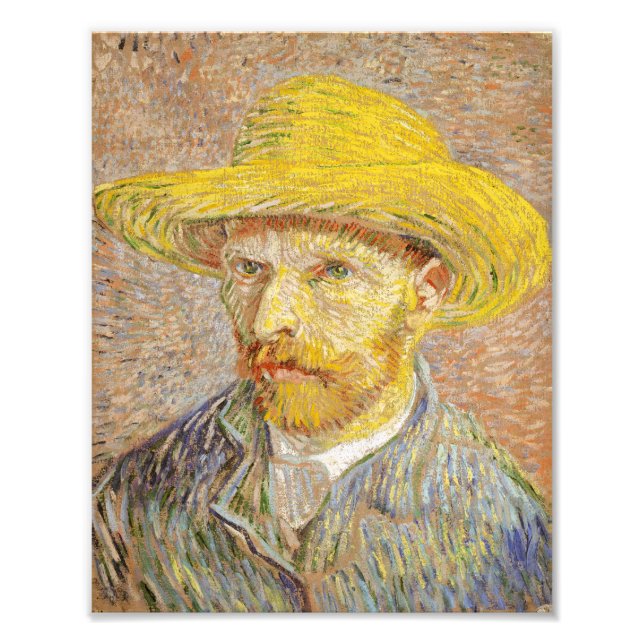 Van Gogh Självporträtt med Straw Hat Print Fototryck (Framsidan)