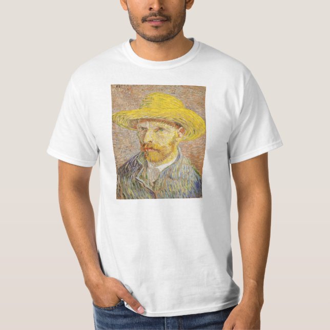 Van Gogh självporträtt med sugrörhattT-tröja Tee (Framsida)
