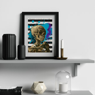 Van Gogh Skelett med brinnande cigarett Pop Art Poster