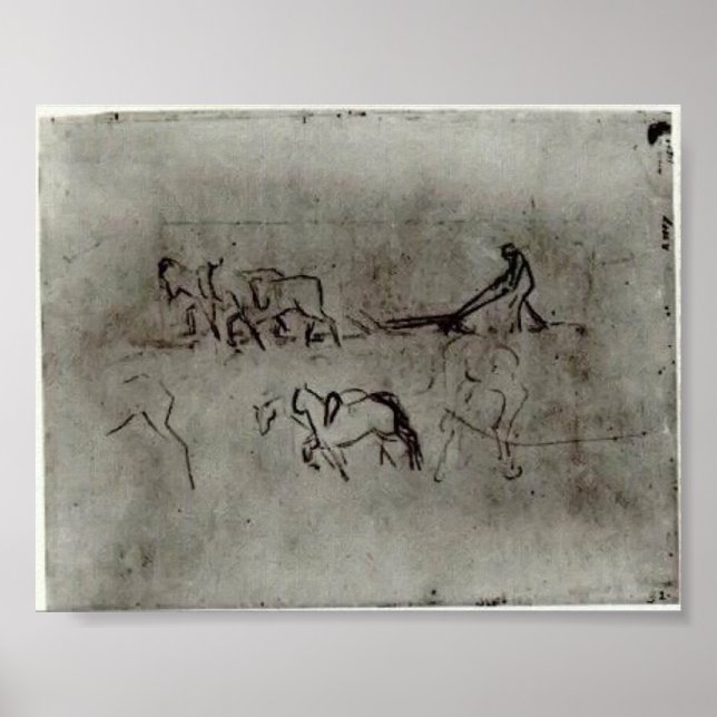 Van Gogh - Sketches of Peasant Plowing with Horses Poster (Framsidan)