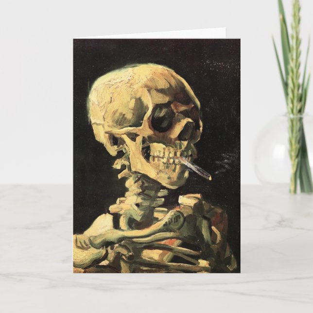 Van Gogh Skull med brännande cigarettbil Hälsning Kort (Framsida)
