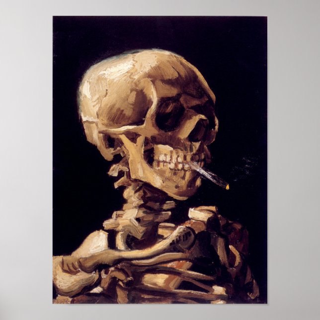 Van Gogh Skull med brinnande cigarett Poster (Framsidan)