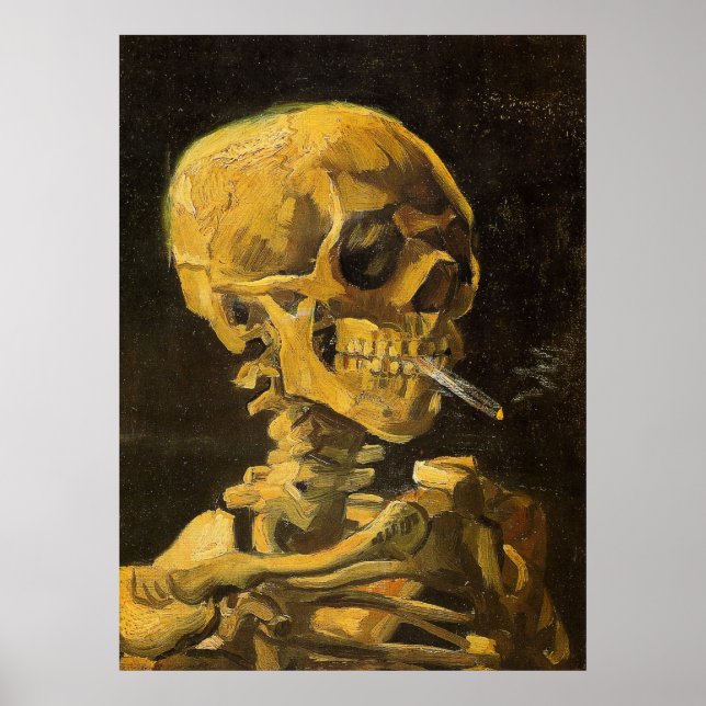 Van Gogh Skull med brinnande cigarett Poster (Framsidan)