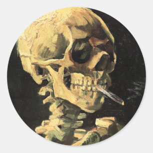 Van Gogh Skull med förbränning av Cigarette Magnet Runt Klistermärke