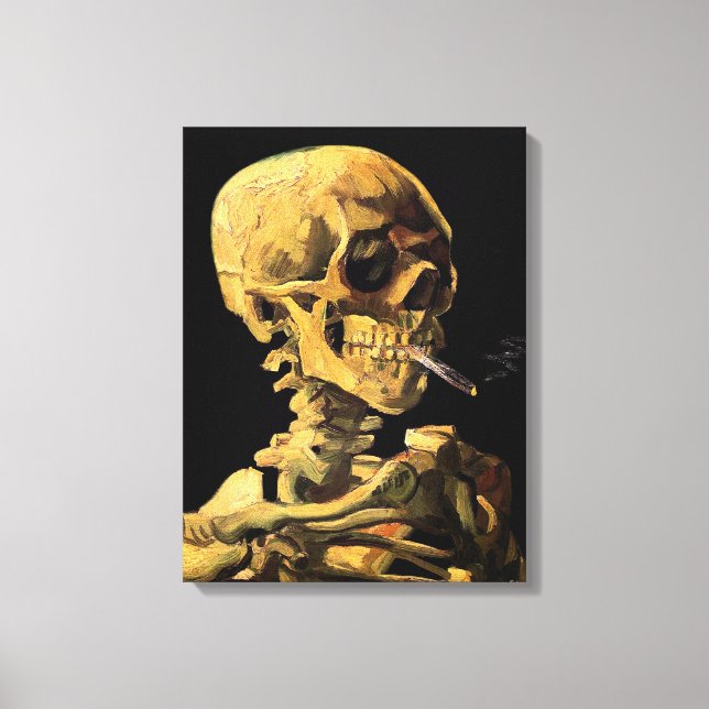 Van Gogh Skull med förbränning av stora cigaretter Canvastryck (Framsida)