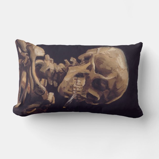 Van Gogh Skull med Skeleton med Burning Cigarett Lumbarkudde (Framsida)