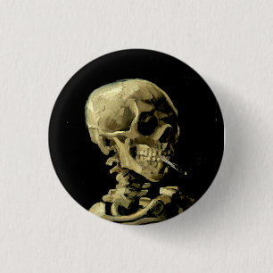 Van Gogh Skull på en Skeleton med brännande cig Knapp