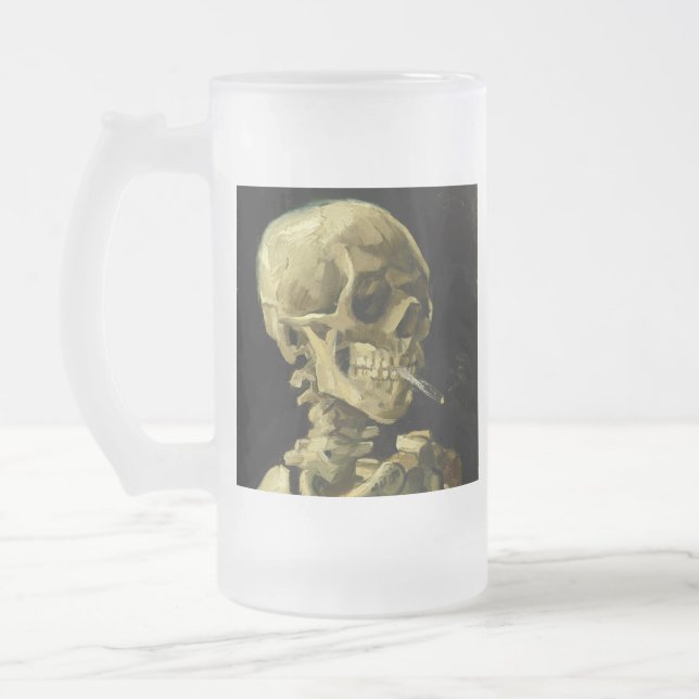 Van Gogh Smoking Skeleton Frostat Ölglas (Vänster)
