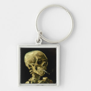 Van Gogh Smoking Skeleton Fyrkantig Silverfärgad Nyckelring