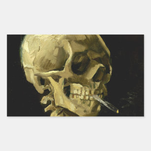 Van Gogh Smoking Skeleton Rektangulärt Klistermärke