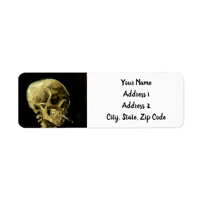 Van Gogh Smoking Skeleton Returadress Etikett (Framsidan)