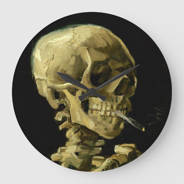 Van Gogh Smoking Skeleton Stor Klocka (Framsida)
