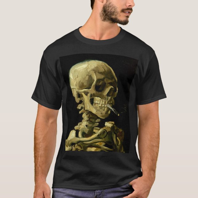 Van Gogh Smoking Skeleton T Shirt (Framsida)