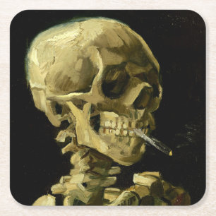 Van Gogh Smoking Skeleton Underlägg Papper Kvadrat