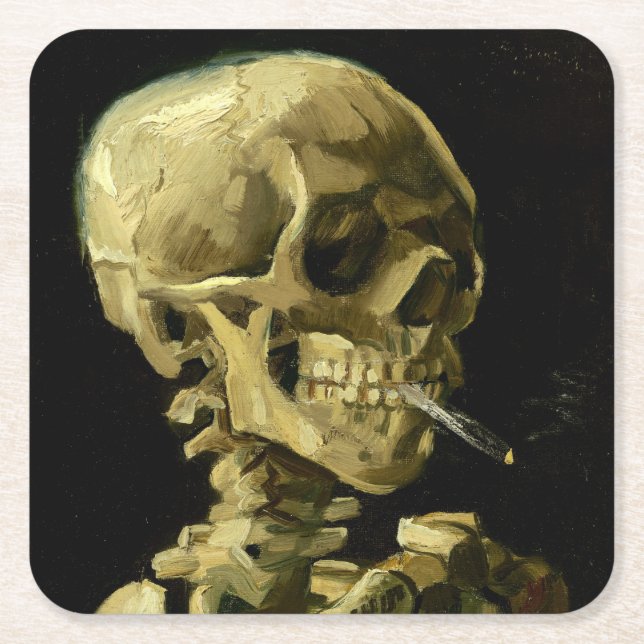 Van Gogh Smoking Skeleton Underlägg Papper Kvadrat (Framsidan)