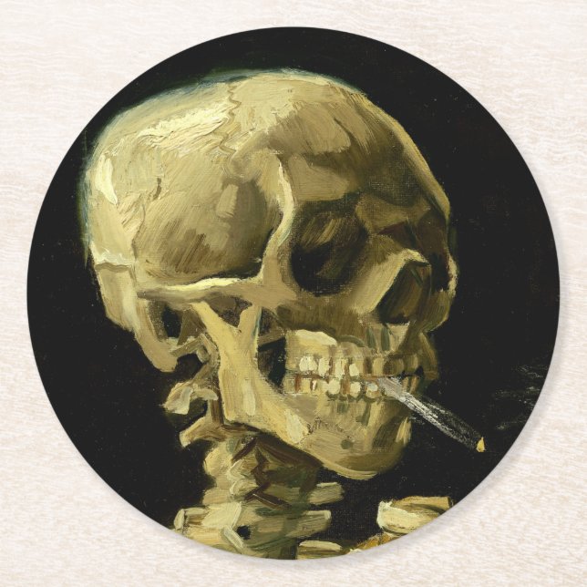 Van Gogh Smoking Skeleton Underlägg Papper Rund (Framsidan)