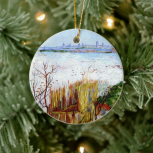 Van Gogh-Snölandskap med Arles i bakgrunden Julgransprydnad Keramik