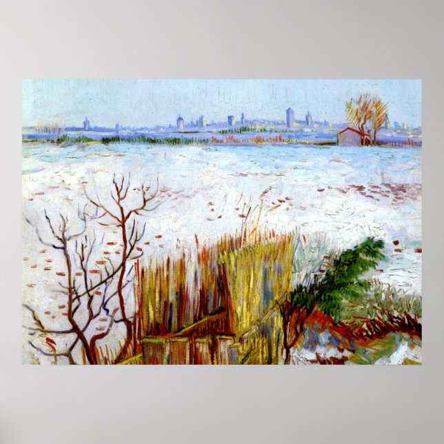 Van Gogh-Snowy Ligcape med Arles i bakgrunden Poster (Framsidan)