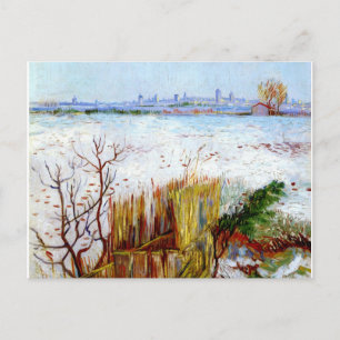 Van Gogh-Snowy Ligcape med Arles i bakgrunden Vykort