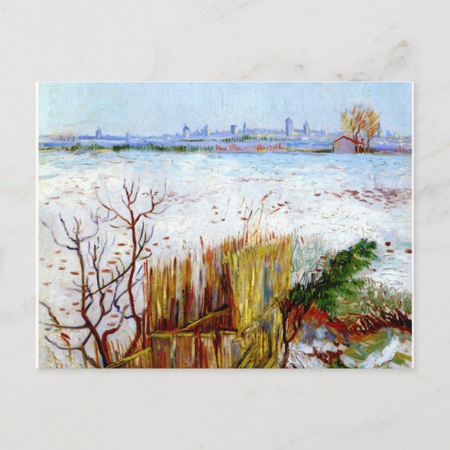 Van Gogh-Snowy Ligcape med Arles i bakgrunden Vykort (Framsida)
