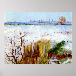 Van Gogh-Snowy Ligcape med Arles Poster