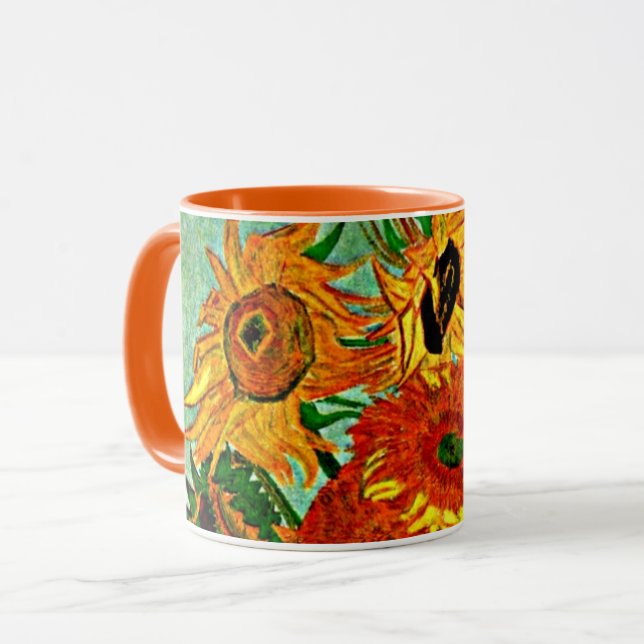 Van Gogh - Solblommor 12 tvåtonskaffe Mugg (Framsida vänster)