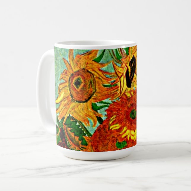 Van Gogh - Solblommor 12 tvåtonskaffe Mugg (Framsida vänster)