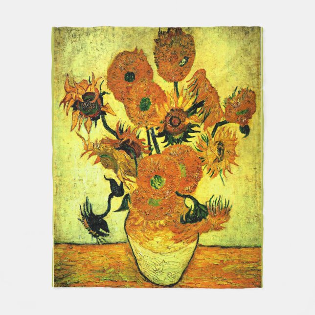 Van Gogh - Solblommor 14, berömd, färgning Fleecefilt (Framsidan)
