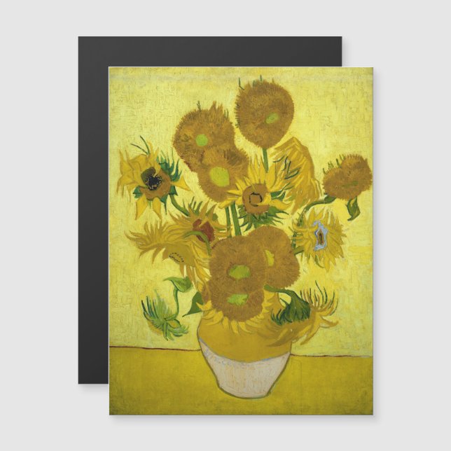 Van Gogh - Solblommor, 4:e versionen, Repetition Magnetisk Inbjudningskort (Fram/baksida)
