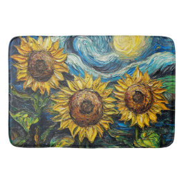 Van Gogh-solblommor och stjärnbästnatt Badrumsmatta