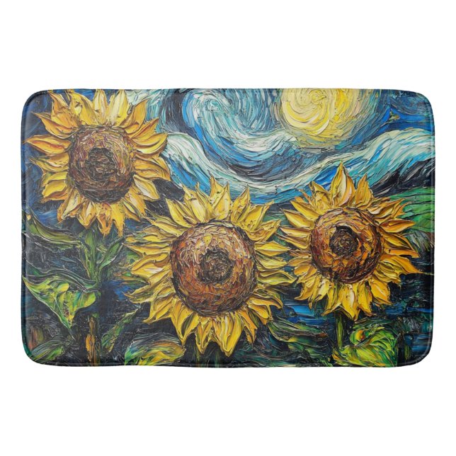 Van Gogh-solblommor och stjärnbästnatt Badrumsmatta (Framsidan)