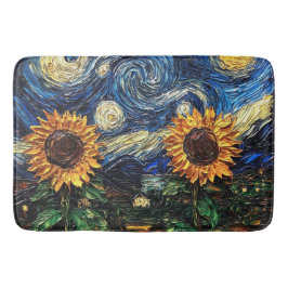 Van Gogh-solblommor och stjärnbästnatt Badrumsmatta
