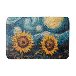Van Gogh-solblommor och stjärnbästnatt Badrumsmatta
