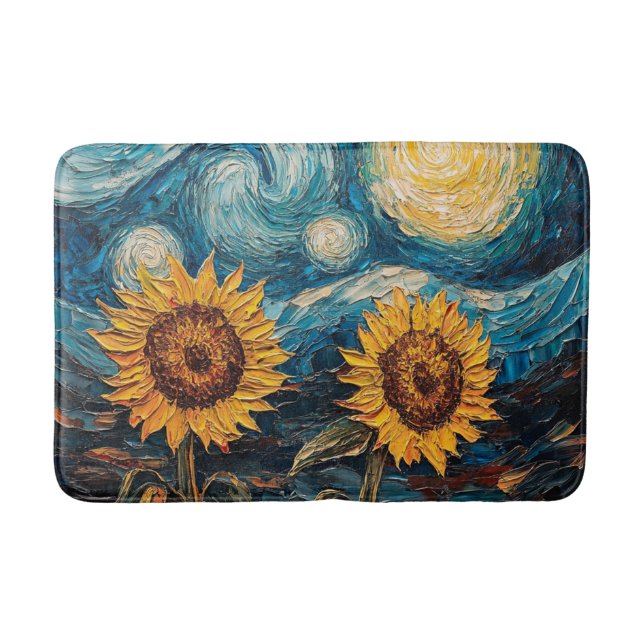 Van Gogh-solblommor och stjärnbästnatt Badrumsmatta (Framsidan)